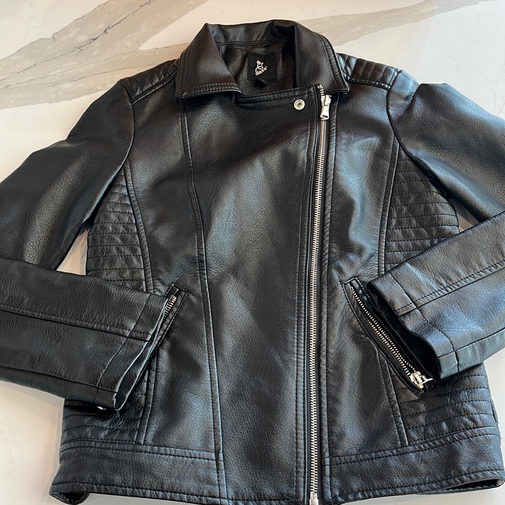 Art class girls faux leather jacket with ribbed siding